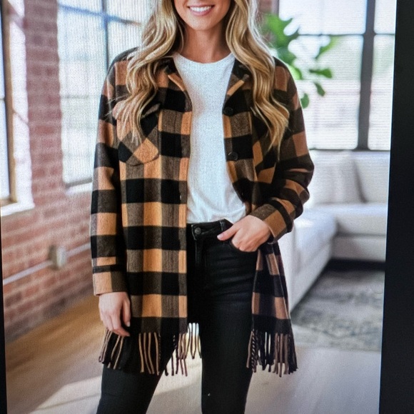 $640 SANDRO Feny Coat Jacket Shacket barn coat plaid FR 38 / US medium - Picture 15 of 15